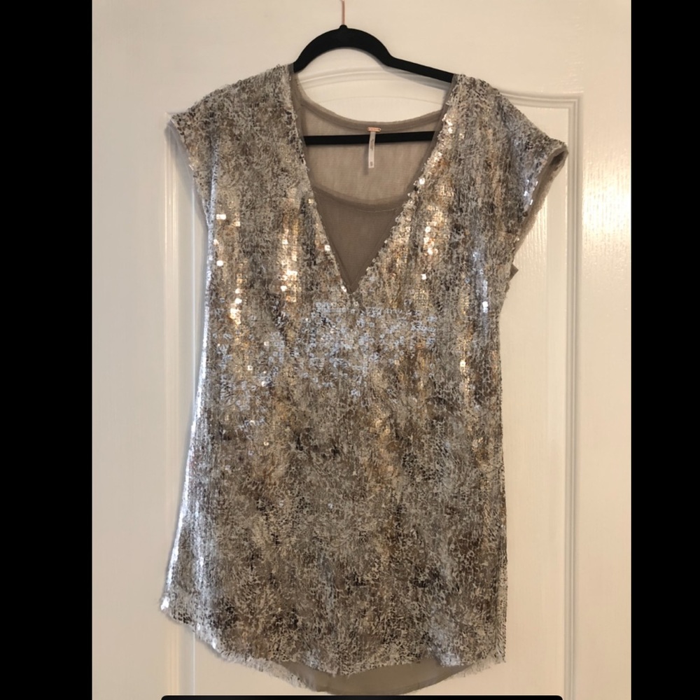 Free People Sequin Tunic Dress with Mesh V+Back